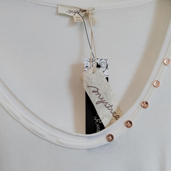 EMPIRE WAIST NWT Mini Dress Cream Off-White Babydoll Boho Tunic Mystree Medium - Picture 4 of 9